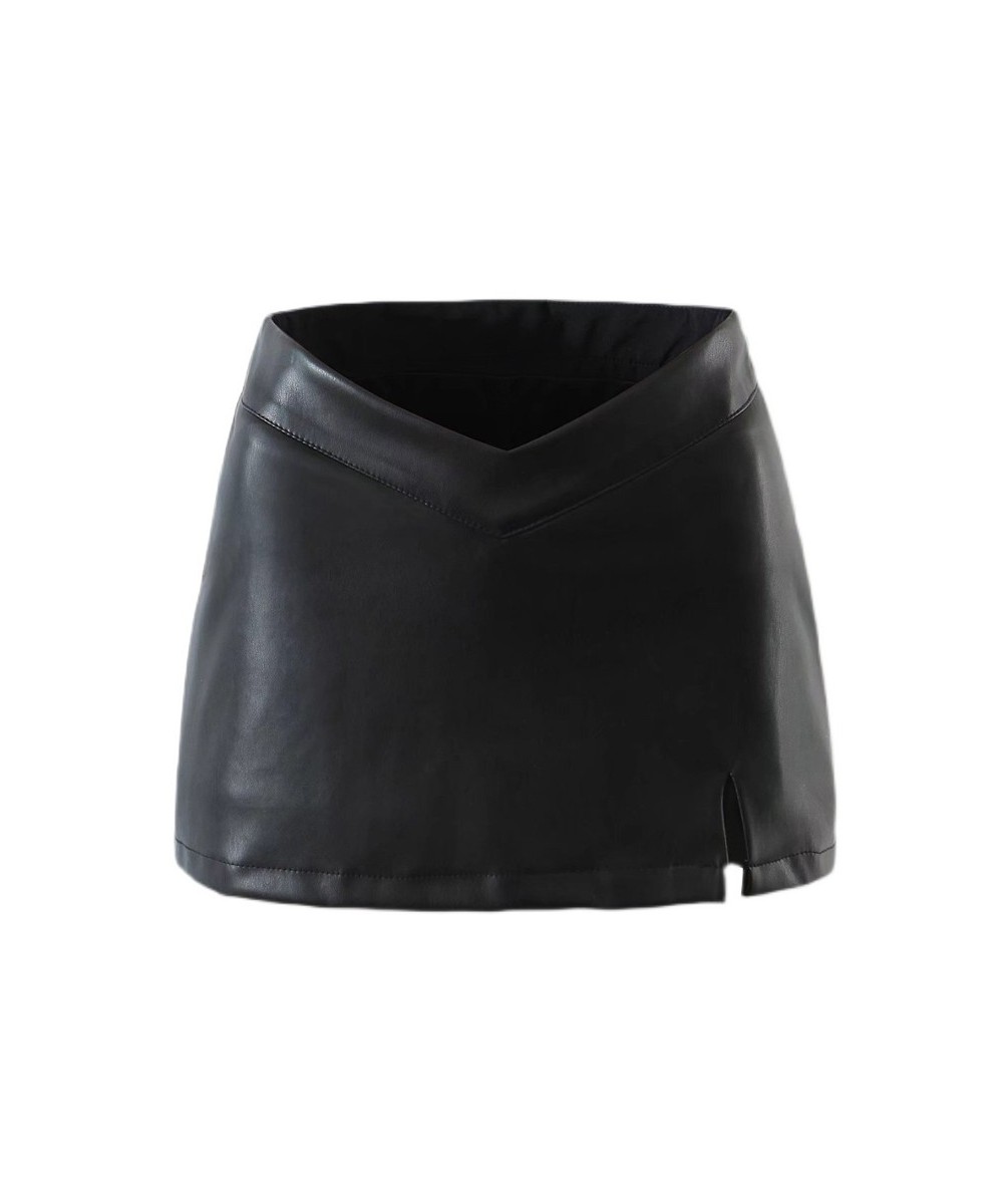 Hot Y2K Black PU Leather Women's Mini Skirt 2022 Vintage Sexy Skirts Irregular Waist with Anti-glare Culottes faldas ropa muj...