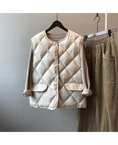 Jacket Vest Autumn Winter Cotton-Padded Coat Vest Women's Short Vest Diamond Lattice Cotton Coat Jacket Coat Chaleco Mujer $3...