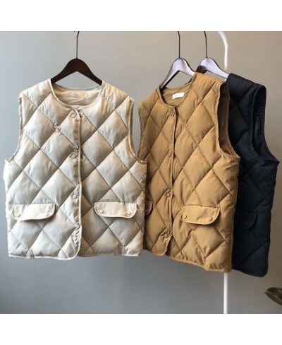 Jacket Vest Autumn Winter Cotton-Padded Coat Vest Women's Short Vest Diamond Lattice Cotton Coat Jacket Coat Chaleco Mujer $3...