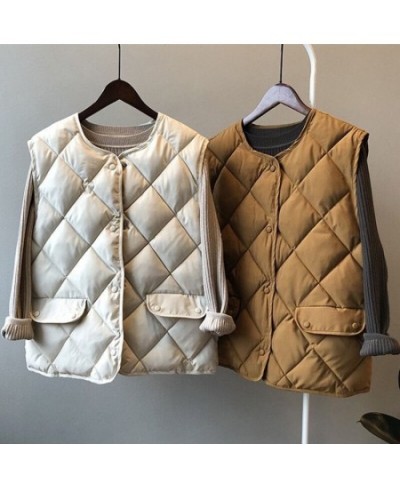 Jacket Vest Autumn Winter Cotton-Padded Coat Vest Women's Short Vest Diamond Lattice Cotton Coat Jacket Coat Chaleco Mujer $3...