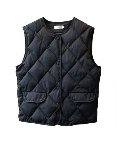 Jacket Vest Autumn Winter Cotton-Padded Coat Vest Women's Short Vest Diamond Lattice Cotton Coat Jacket Coat Chaleco Mujer $3...