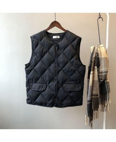 Jacket Vest Autumn Winter Cotton-Padded Coat Vest Women's Short Vest Diamond Lattice Cotton Coat Jacket Coat Chaleco Mujer $3...