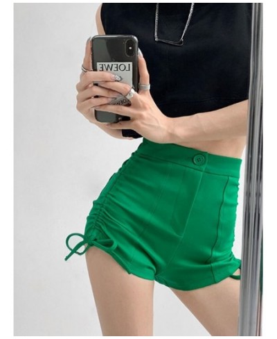 Summer Fashion Young Girl Elastic Denim Shorts Sexy Female Casual Green Trend Drawstring High Waist Tight A-line Short Pants ...