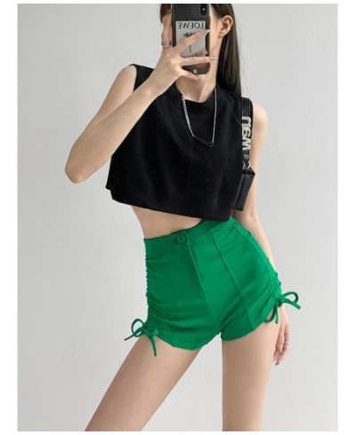 Summer Fashion Young Girl Elastic Denim Shorts Sexy Female Casual Green Trend Drawstring High Waist Tight A-line Short Pants ...