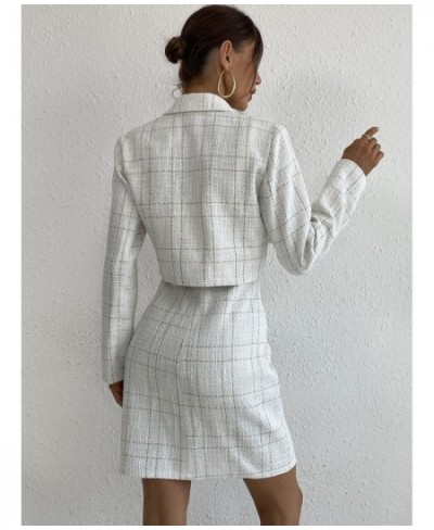 Elegant Two Piece Set Womens Outfits Blazer Mujer And Tweed Suspender Dress Small Fragrance Button Woman Clothes For 2022 $64...