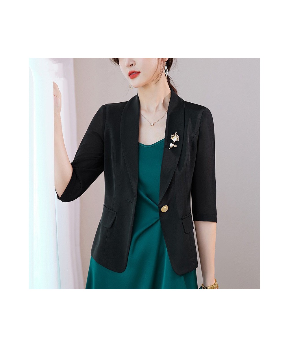 Light Green Chiffon Casual Blazer Women Summer Thin New Fashion Temperament Slim Half Sleeve Jacket Office Ladies Work Coat $...