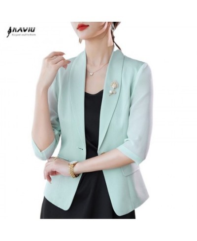 Light Green Chiffon Casual Blazer Women Summer Thin New Fashion Temperament Slim Half Sleeve Jacket Office Ladies Work Coat $...