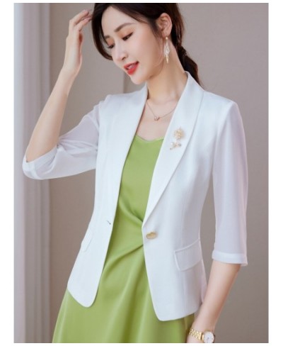 Light Green Chiffon Casual Blazer Women Summer Thin New Fashion Temperament Slim Half Sleeve Jacket Office Ladies Work Coat $...