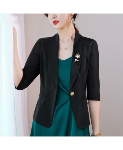 Light Green Chiffon Casual Blazer Women Summer Thin New Fashion Temperament Slim Half Sleeve Jacket Office Ladies Work Coat $...