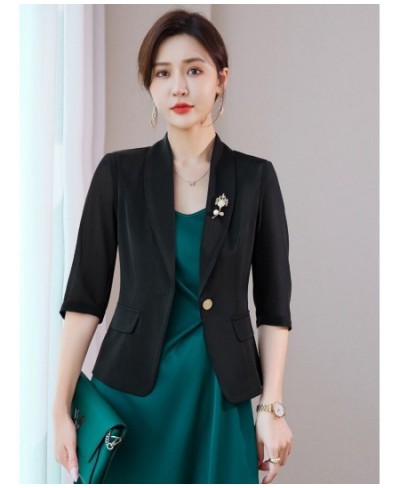 Light Green Chiffon Casual Blazer Women Summer Thin New Fashion Temperament Slim Half Sleeve Jacket Office Ladies Work Coat $...