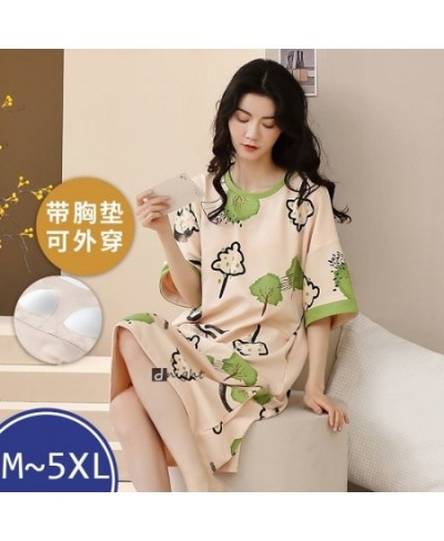 M-5XL Summer Ladies Pure Cotton Plus Size Nightdress with Chest Pad Girl Cute Short-sleeved Summer Long Soft Korean Sleep Dre...