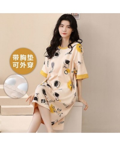 M-5XL Summer Ladies Pure Cotton Plus Size Nightdress with Chest Pad Girl Cute Short-sleeved Summer Long Soft Korean Sleep Dre...