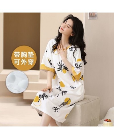 M-5XL Summer Ladies Pure Cotton Plus Size Nightdress with Chest Pad Girl Cute Short-sleeved Summer Long Soft Korean Sleep Dre...