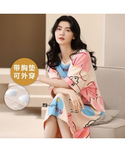 M-5XL Summer Ladies Pure Cotton Plus Size Nightdress with Chest Pad Girl Cute Short-sleeved Summer Long Soft Korean Sleep Dre...