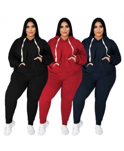 Plus Size Women's Clothing Fall Fashion Casual Sports Suit Solid Color Sweater Two-piece Set Ladies XL-5XL Oversize $54.41 - ...