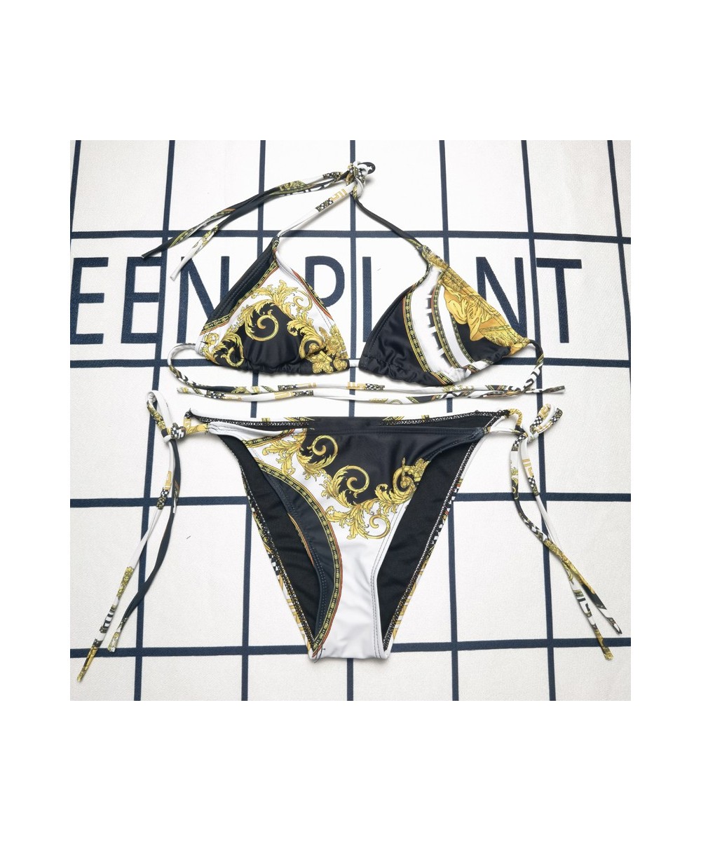 Summer Beachwear Sexy Brazilian Thong Bikini Mujer Swimwear Women Bandage Golden Print Swimsuit Micro Bikini Set Swim Suit $3...