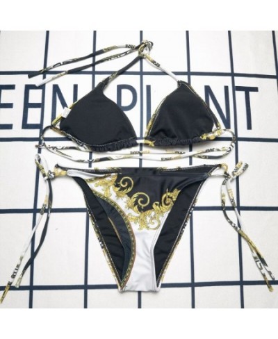 Summer Beachwear Sexy Brazilian Thong Bikini Mujer Swimwear Women Bandage Golden Print Swimsuit Micro Bikini Set Swim Suit $3...