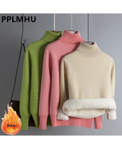 Winter Turtleneck Slim Sweater Womem Warm Poleras Plush Lined Thicken Knit Pullover Korean Pulls Soft Knitwear Jumper Sueter ...