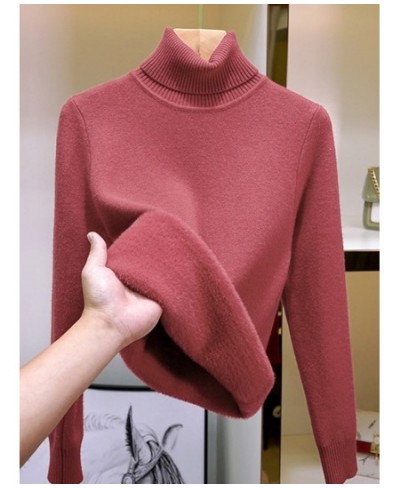 Winter Turtleneck Slim Sweater Womem Warm Poleras Plush Lined Thicken Knit Pullover Korean Pulls Soft Knitwear Jumper Sueter ...