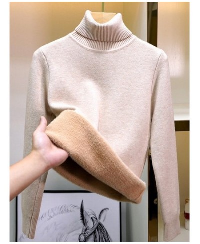 Winter Turtleneck Slim Sweater Womem Warm Poleras Plush Lined Thicken Knit Pullover Korean Pulls Soft Knitwear Jumper Sueter ...