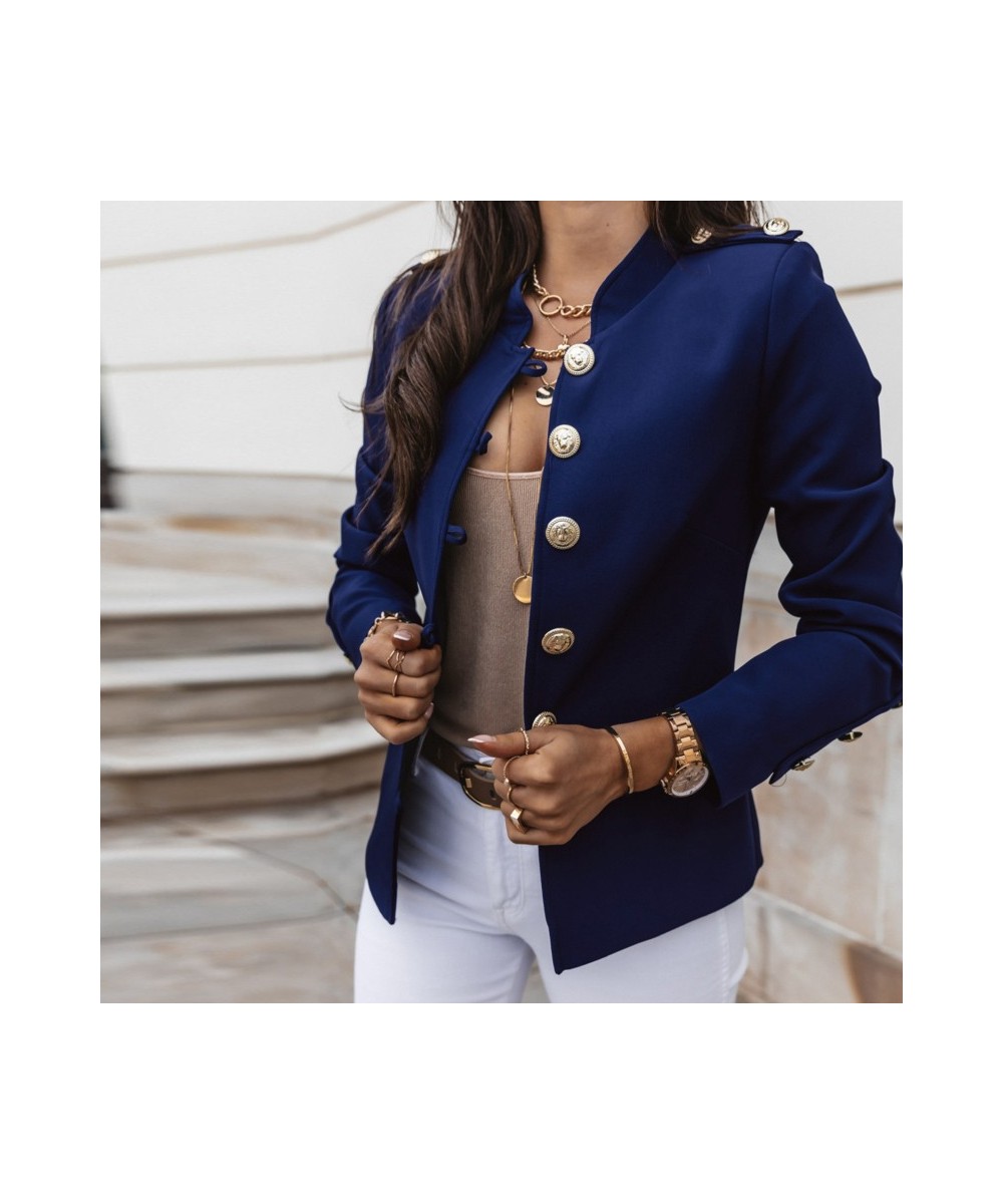 Women Fashion Metal Double Breasted Woollen Blazers Coat Vintage Long Sleeve Female Outerwear Chic Tops $36.14 - Suits & Sets