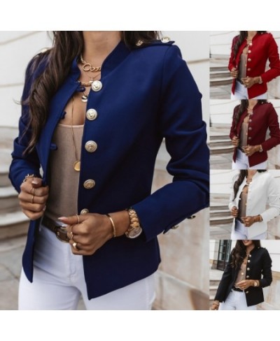 Women Fashion Metal Double Breasted Woollen Blazers Coat Vintage Long Sleeve Female Outerwear Chic Tops $36.14 - Suits & Sets