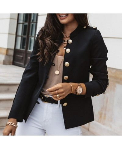 Women Fashion Metal Double Breasted Woollen Blazers Coat Vintage Long Sleeve Female Outerwear Chic Tops $36.14 - Suits & Sets