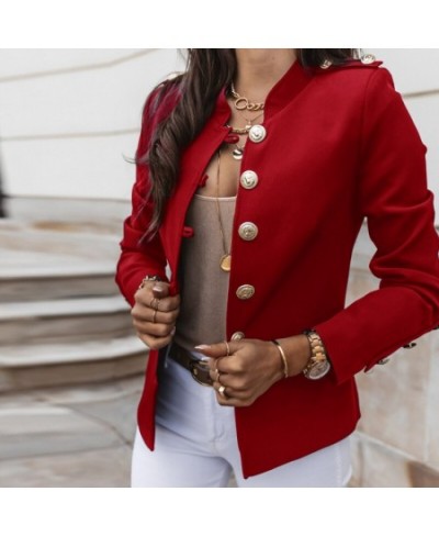 Women Fashion Metal Double Breasted Woollen Blazers Coat Vintage Long Sleeve Female Outerwear Chic Tops $36.14 - Suits & Sets