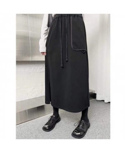 Women Clothes Fashion Drawstring Black Elastic Waist A-line Skirt Spring Simplicity Pocket High Waist Skirt Ladies Dress $43....