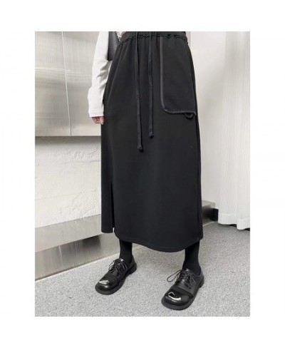 Women Clothes Fashion Drawstring Black Elastic Waist A-line Skirt Spring Simplicity Pocket High Waist Skirt Ladies Dress $43....