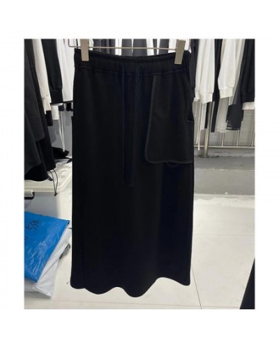 Women Clothes Fashion Drawstring Black Elastic Waist A-line Skirt Spring Simplicity Pocket High Waist Skirt Ladies Dress $43....