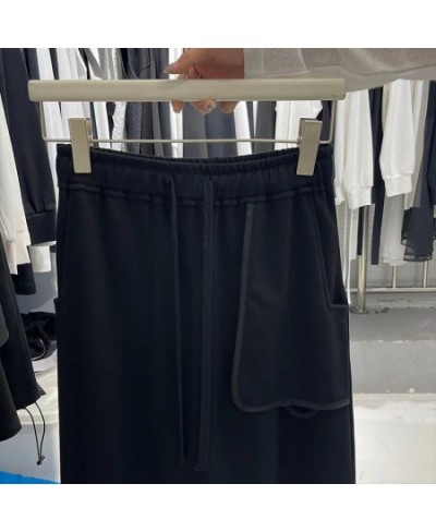 Women Clothes Fashion Drawstring Black Elastic Waist A-line Skirt Spring Simplicity Pocket High Waist Skirt Ladies Dress $43....