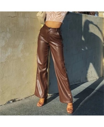 Pure Color Leather Pants Fashion New Casual High Elastic Pu Leather Pants Straight Leggings Elegant Women Pants Female Clothi...