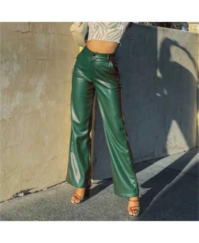 Pure Color Leather Pants Fashion New Casual High Elastic Pu Leather Pants Straight Leggings Elegant Women Pants Female Clothi...