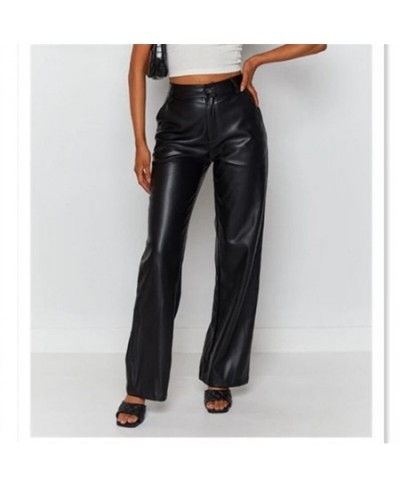 Pure Color Leather Pants Fashion New Casual High Elastic Pu Leather Pants Straight Leggings Elegant Women Pants Female Clothi...