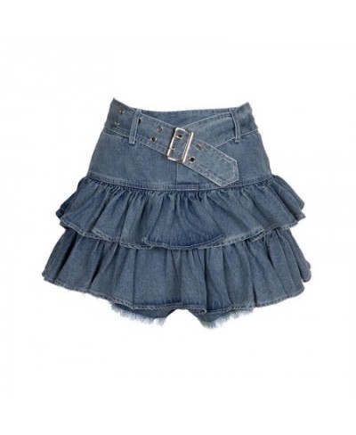 Y2K Korean Style Double Layer Ruffle High Waist Jeans Skirt Thin Mini Skirt Versatile Short Skirt $38.57 - Skirts