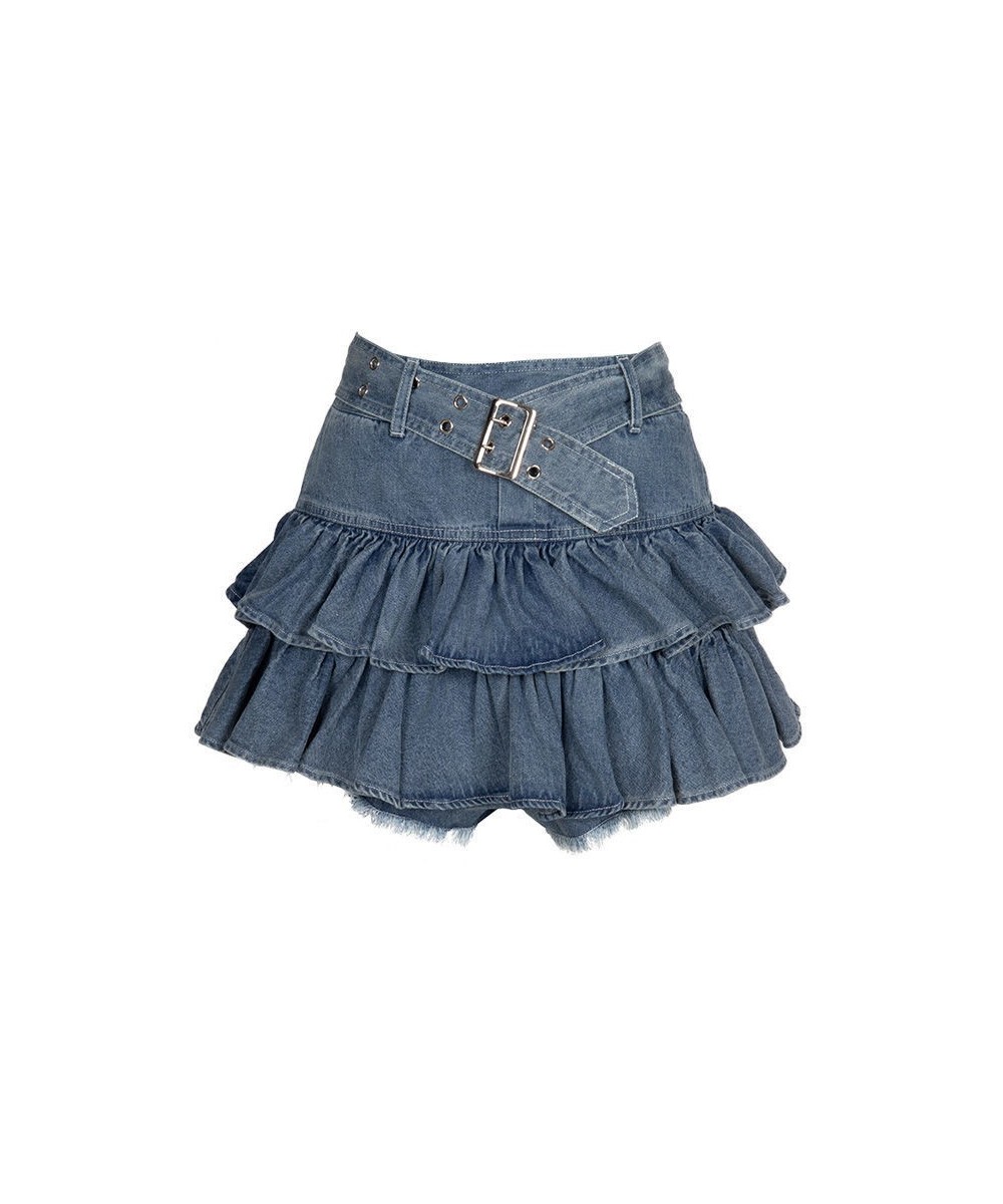 Y2K Korean Style Double Layer Ruffle High Waist Jeans Skirt Thin Mini Skirt Versatile Short Skirt $38.57 - Skirts