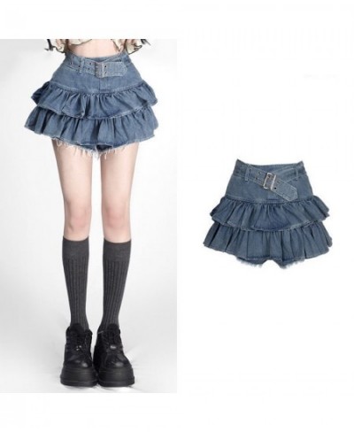 Y2K Korean Style Double Layer Ruffle High Waist Jeans Skirt Thin Mini Skirt Versatile Short Skirt $38.57 - Skirts