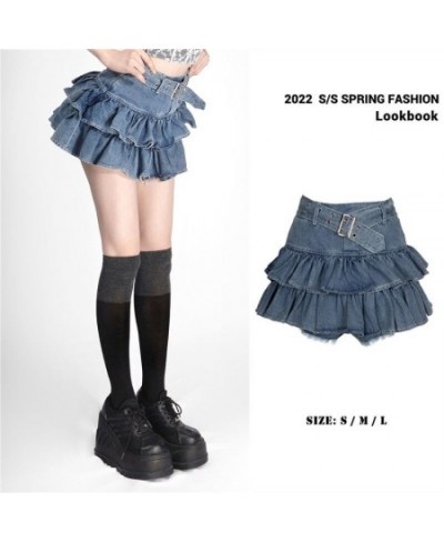 Y2K Korean Style Double Layer Ruffle High Waist Jeans Skirt Thin Mini Skirt Versatile Short Skirt $38.57 - Skirts