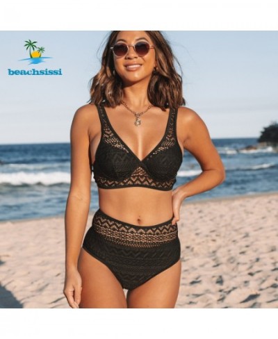 2022 New Lace Patchwork Bikini Set Women's V Neck High Waist Swimsuit Sexy Swimming Bathing Suit Beachwear $38.28 - Swimsuit