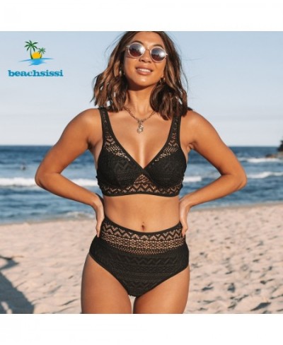 2022 New Lace Patchwork Bikini Set Women's V Neck High Waist Swimsuit Sexy Swimming Bathing Suit Beachwear $38.28 - Swimsuit