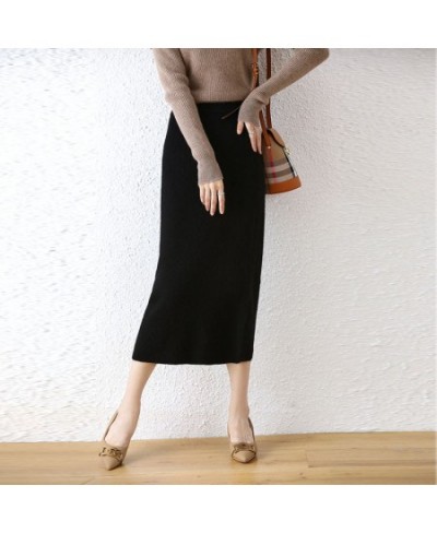 2023 New Autumn Winter Women Skirts 100% Wool Knitted High Waist Skirt Bag Hip Skirts Female Fashion Solid Color Casual Skirt...