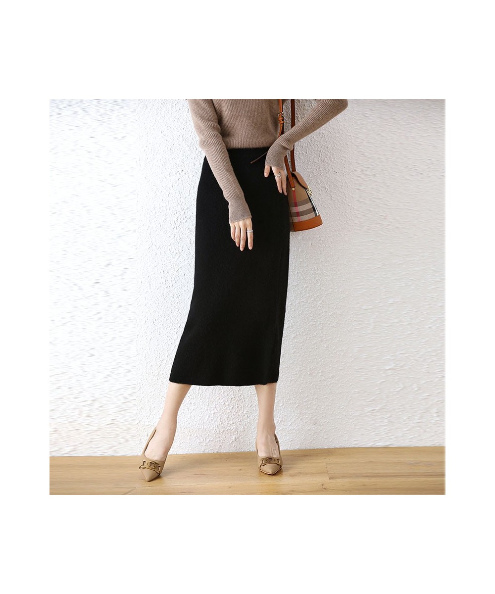 2023 New Autumn Winter Women Skirts 100% Wool Knitted High Waist Skirt Bag Hip Skirts Female Fashion Solid Color Casual Skirt...