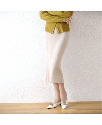 2023 New Autumn Winter Women Skirts 100% Wool Knitted High Waist Skirt Bag Hip Skirts Female Fashion Solid Color Casual Skirt...