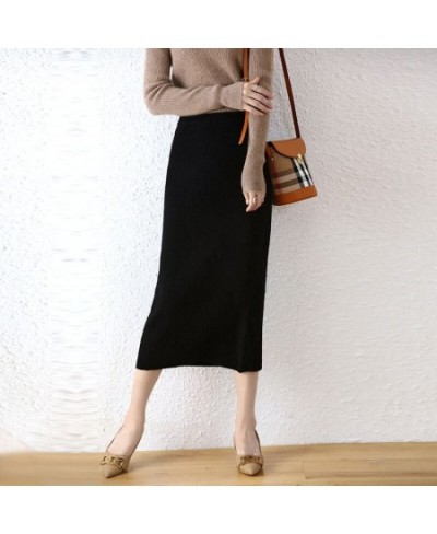 2023 New Autumn Winter Women Skirts 100% Wool Knitted High Waist Skirt Bag Hip Skirts Female Fashion Solid Color Casual Skirt...