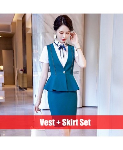 Fashion Ladies Blue Waistcoat Vest Women 2 Piece Skirt and Top Sets Business Suits Work Uniform Office Wear OL Styles $87.06 ...