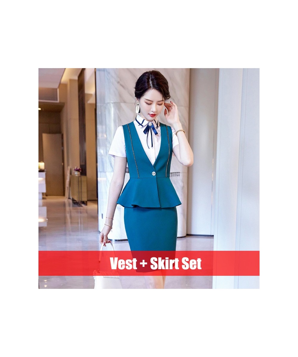 Fashion Ladies Blue Waistcoat Vest Women 2 Piece Skirt and Top Sets Business Suits Work Uniform Office Wear OL Styles $87.06 ...