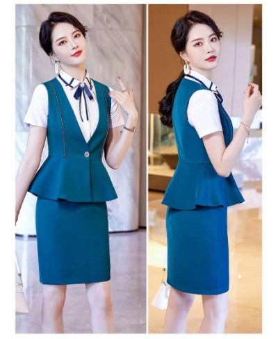 Fashion Ladies Blue Waistcoat Vest Women 2 Piece Skirt and Top Sets Business Suits Work Uniform Office Wear OL Styles $87.06 ...