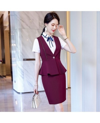 Fashion Ladies Blue Waistcoat Vest Women 2 Piece Skirt and Top Sets Business Suits Work Uniform Office Wear OL Styles $87.06 ...