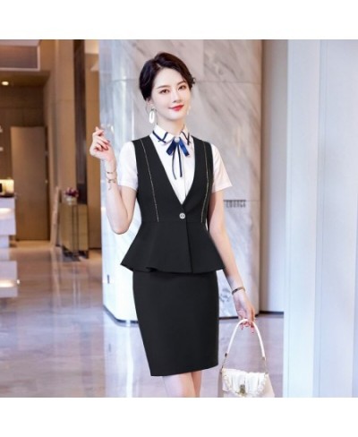 Fashion Ladies Blue Waistcoat Vest Women 2 Piece Skirt and Top Sets Business Suits Work Uniform Office Wear OL Styles $87.06 ...